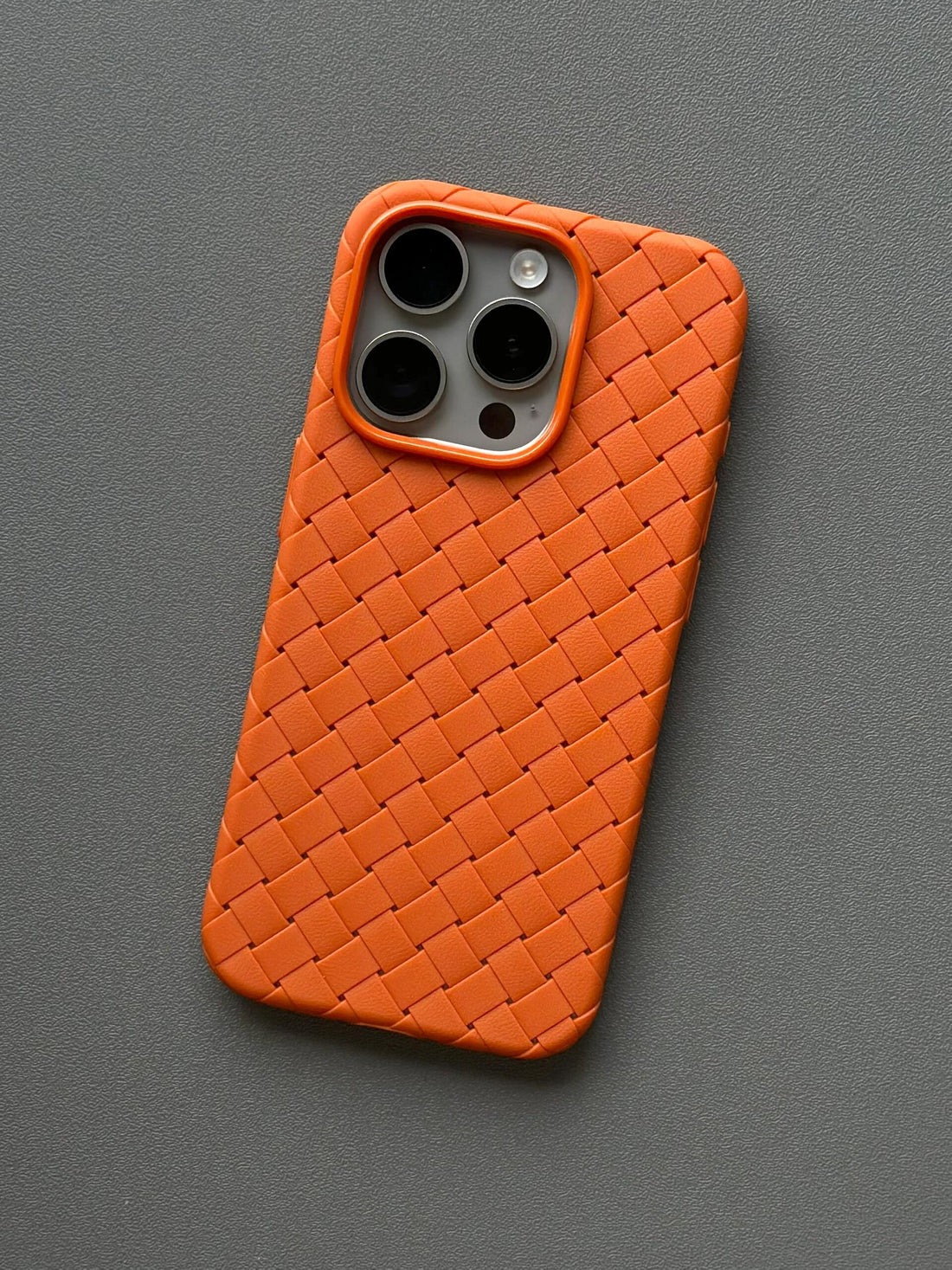 Woven iPhone Full Body Protective Case Aesthetic 3D Woven Grid Plaid Laid Pattern Phone Case Shockproof Phone Case Orange