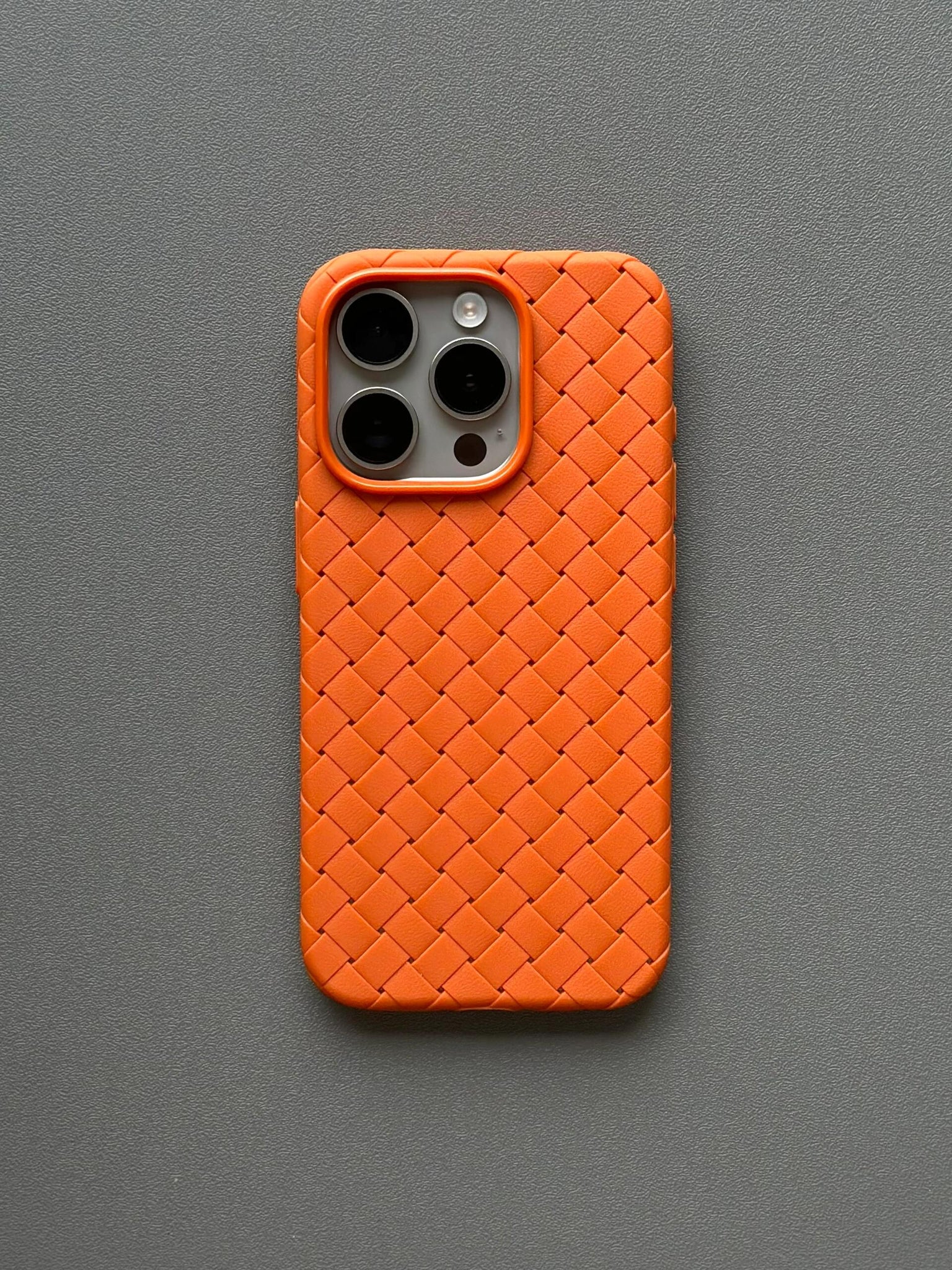 Woven iPhone Full Body Protective Case Aesthetic 3D Woven Grid Plaid Laid Pattern Phone Case Shockproof Phone Case Orange