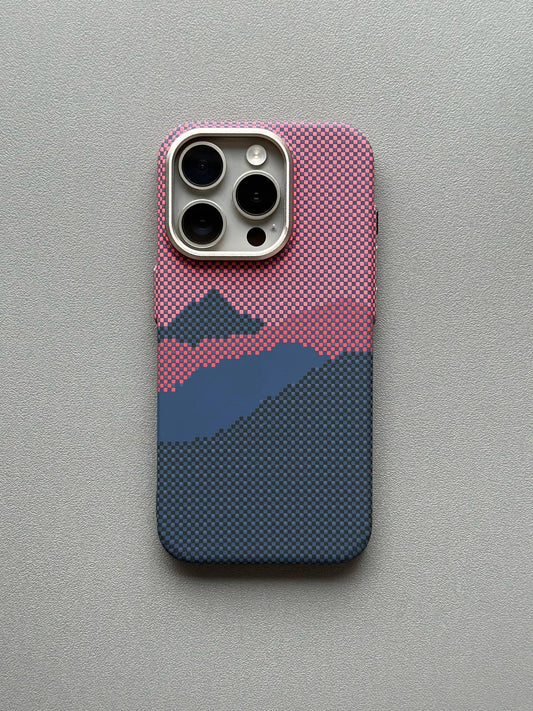 Woven iPhone Full Body Protective Case Aesthetic 3D Woven Grid Plaid Laid Pattern Phone Case Mountain
