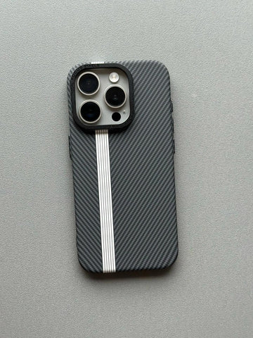 Ultra-Thin Frosted Soft Touch Skin Full Body Protective iPhone Case Carbon Fiber Bump Texture Case for iPhone Slim Minimalist Lightweight Matte Hard Cover Case-Dark Grey with White Stripe