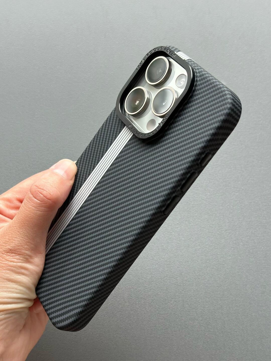 Ultra-Thin Frosted Soft Touch Skin Full Body Protective iPhone Case Carbon Fiber Bump Texture Case for iPhone Slim Minimalist Lightweight Matte Hard Cover Case-Dark Grey with White Stripe