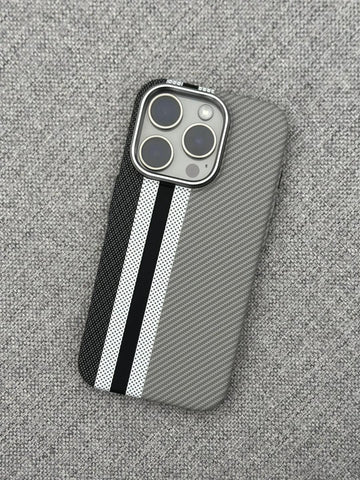 Ultra-Thin Frosted Soft Touch Skin Full Body Protection iPhone Case Carbon Fiber Bump Texture Case for iPhone Slim Minimalist Lightweight Matte Hard Cover Case-Black&White Stripes in Grey