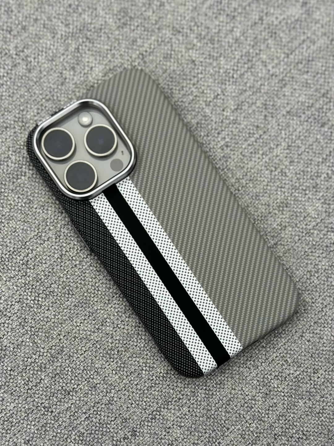 Ultra-Thin Frosted Soft Touch Skin Full Body Protection iPhone Case Carbon Fiber Bump Texture Case for iPhone Slim Minimalist Lightweight Matte Hard Cover Case-Black&White Stripes in Grey