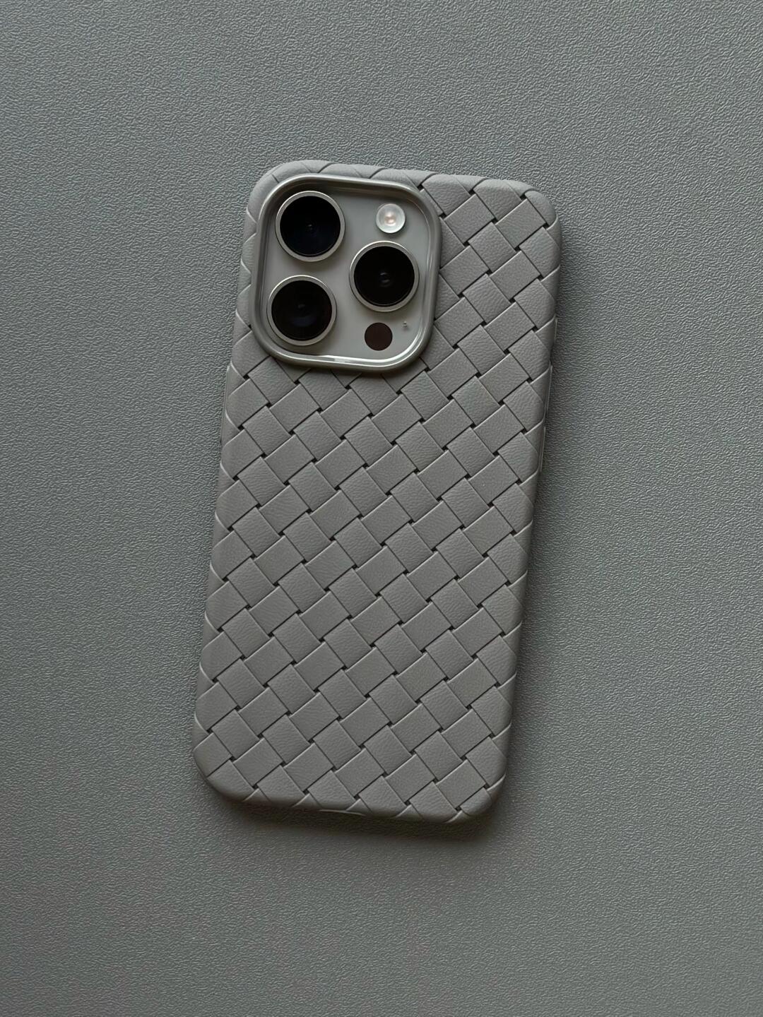 Woven iPhone Full Body Protective Case Aesthetic 3D Woven Grid Plaid Laid Pattern Phone Case-Dark Grey