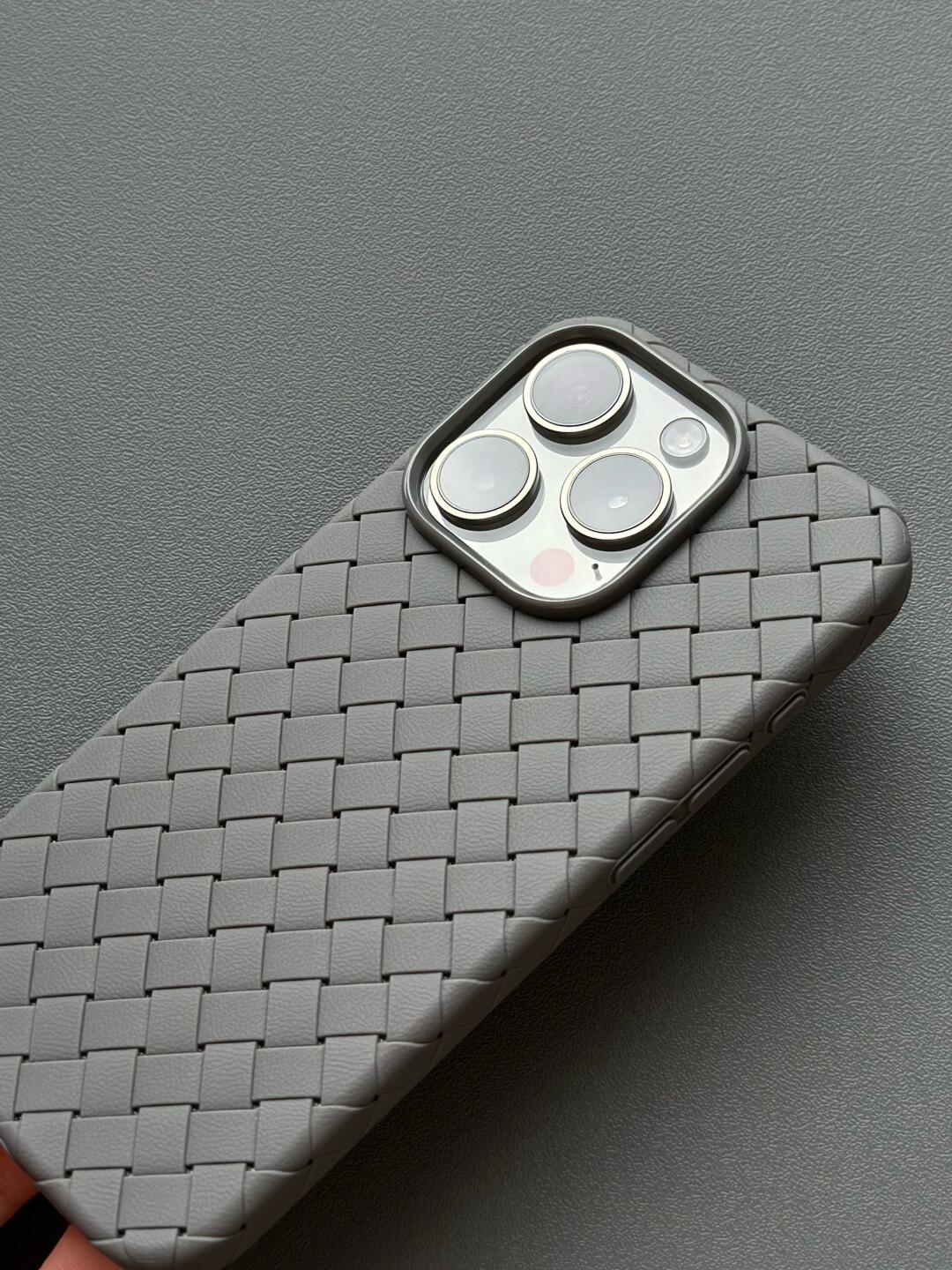 Woven iPhone Full Body Protective Case Aesthetic 3D Woven Grid Plaid Laid Pattern Phone Case-Dark Grey