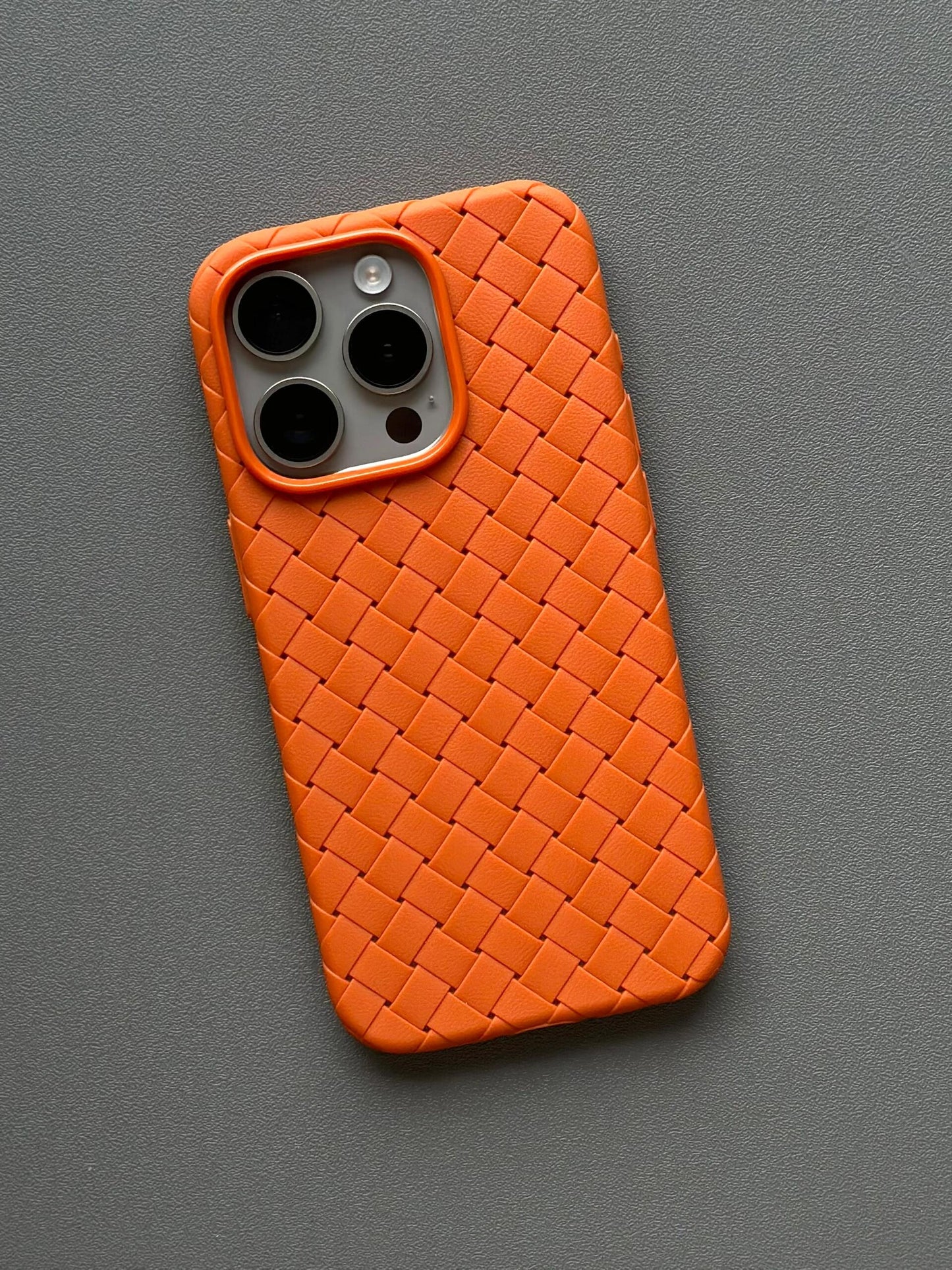 Woven iPhone Full Body Protective Case Aesthetic 3D Woven Grid Plaid Laid Pattern Phone Case Shockproof Phone Case Orange